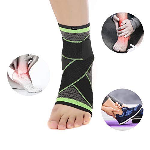 Tobillera para esguince elastica ajustable estabilizadora y de compresión para hombre y mujer. Protección del tobillo con bandas elásticas. Ideal para cualquier deporte, Running 1 par (Verde, L)