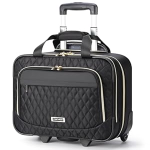 Ponhog Rollende laptoptas met wielen voor dames - rollende aktetas 17,3 inch laptoptas goedgekeurde trolleytas handbagage voor werk, reizen, universiteit, computer, bedrijf, lichtgewicht, zwart,