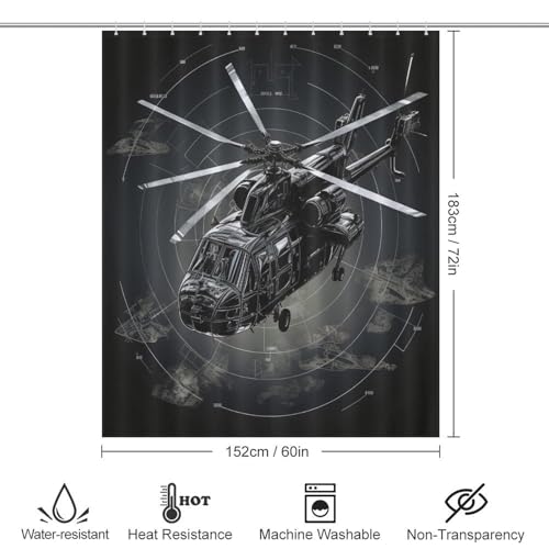 Rideau de douche hélicoptère imperméable en polyester pour baignoire 152x183 cm - 4