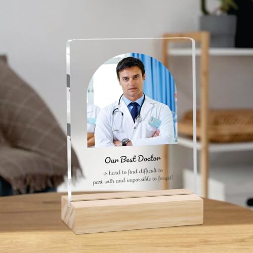 Image of Giftplease Best Doctor Photo Plaque with Wooden Stand | Personalised Gift for Doctors | Thank You Gift for Medical Professionals | Home Office Table Decor |Appreciation Frame for Doctor DCT 03