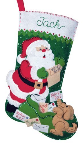  Bucilla 18-Inch Christmas Stocking Felt Applique Kit, 86280  Santa's Secret