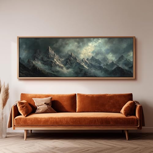 Tableau de montagne pour salon moderne : grande toile panoramique paysage sombre et sauvage
