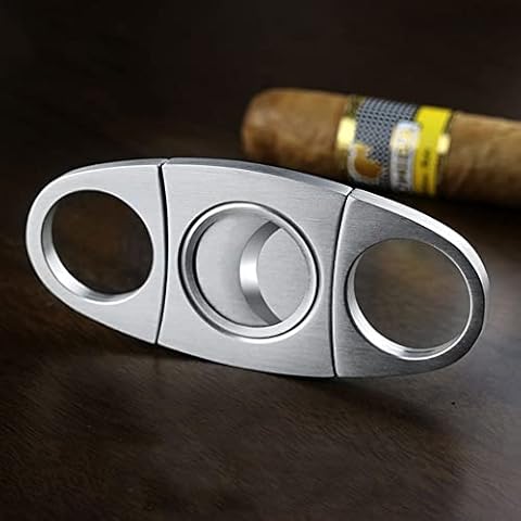 JTDEAL Cigar Cutter Stainless Steel Pocket Cigar Cutter Double Blades Cigar Guillotine Portable Cigar Scissors Oval Scissors Cigar Accessories Suitable for Most Size of Cigars for Home Office-Sliver Cover