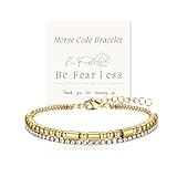 Pulsera Be Fearless con código morse, pulsera ajustable de oro de doble capa, joyería inspiradora, empoderamiento, cumpleaños, graduación, vacaciones, regalo para mujeres