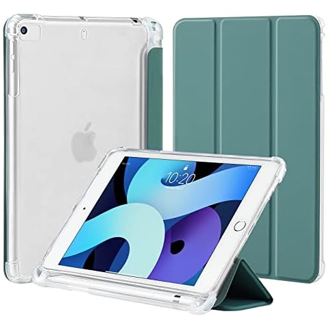 4UBonLife Case for iPad mini 5/4/3/2/1 Generation 7.9 inch with Pencil Holder, Slim Lightweight Case Soft TPU Translucent Frosted Back Cover Shell for iPad Mini 1st 2nd 3rd 4th 5th Gen Night Green Cover