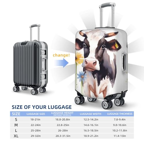 Travel Luggage Cover for Suitcase Elastic Suitcase Protector Watercolor Cow And Daisy Flower Suitcase Covers Washable Suitcase Protective Cover Dust-proof Luggage Covers Fit 18-32 Inch Luggage2