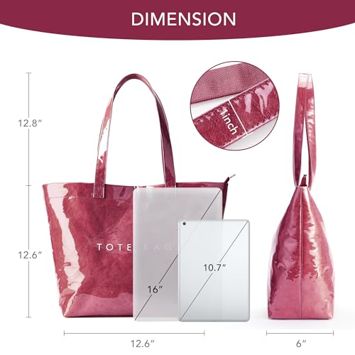 Image of KALIDI PVC Zipper Tote Bag, Jelly Kraft Paper Beach Bag Large Hobo Carry All Travel Shopping Handbag Plastic Shoulder Bag