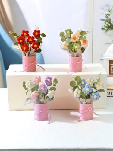 Image of 1pcs Artificial Crochet Flower Bouquet Flowers Bunch Gift for Girls Home Decor Gifting with Handmade Yarn Knitted Floral & Office Cute Decorative Item Woolen Women Decor (Design 1)