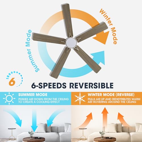 WINGBO 52 Smart Ceiling Fan with Lights, 5 Blades, Reversible DC Motor, Alexa & Google Assistant Compatible, Dimmable LED, Nickel & Grey