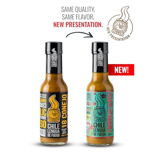 Image of Chile Lengua de Fuego Caribbean Queen - Scotch Bonnet Garden Hot Sauce with Lime, Turmeric & Thyme, 5 oz Bottle (Pack of 3)