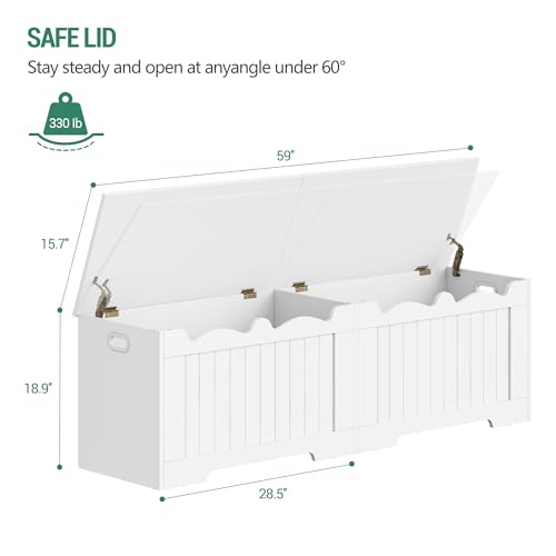 Image of Hzuaneri 59 inch Storage Chest, Storage Bench Trunk with 2 Hinges, Wooden Box, Lift-Top Chest Organizer, Shoe Bench for Entryway, Bedroom, Living Room, White SB01503X
