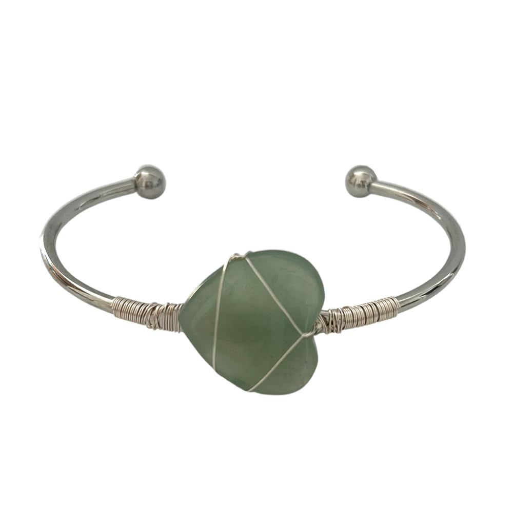 VIE Heart-Shaped Crystal Bangle, Green Aventurine