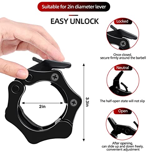 Olympic Barbell Clamps Bar Clips - Quick Release Barbell Collars Non Slip Weight Clips - 2 Inch Olympic Weight Bar Clamp For Workout Weightlifting Bar Weight Clips For Bars #TOP3