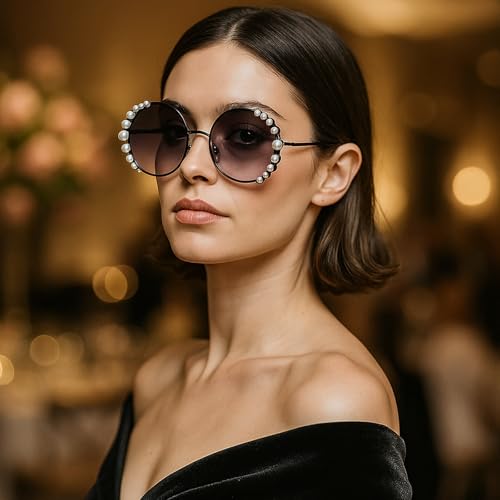 Oversized Round Sunglasses Women 2024 Luxury Cute Pearl Flower Frame Shades Stylish Eyewear For Sun Protection3