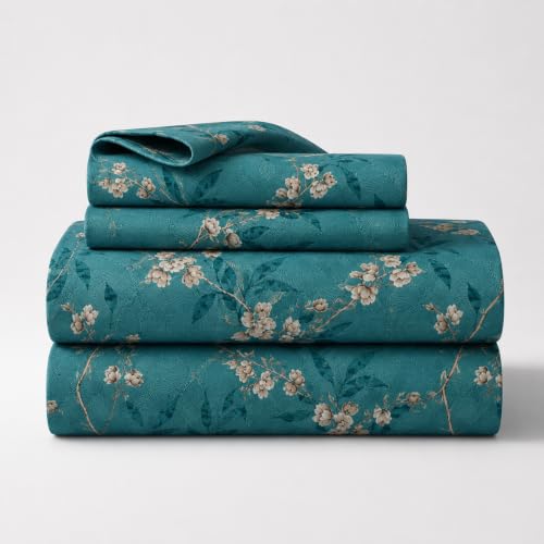 Image of Vram Premium Heavy Cotton Flat Bedsheets with 2 King Size Pillow Covers || Double Bed 350 TC || 90 x 100 Inch King Size Flat || :- Green Flower