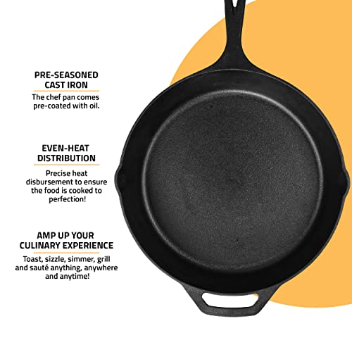 Image of Utopia Kitchen Cast Iron Frying Pan 10.25 Inch, Cast Iron Chefs Pan, Pre Seasoned Skillet, Safe Grill Cookware for Indoor & Outdoor Use, Black