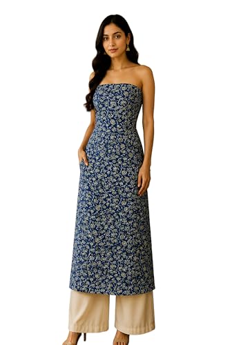 Image of Ethnics of Kutch Women's Ajrakh Modal Silk Natural Dye Hand Block Print Unstitched Kurta Fabric (For Lenght - Refer Bullet Point Below)