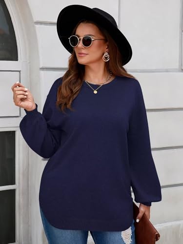 Image of BELAROI Plus Size Sweaters for Women Long Sleeve Shirts Loose Casual Oversized Tunic Sweater Fall Outfits Curved Hem M-5X
