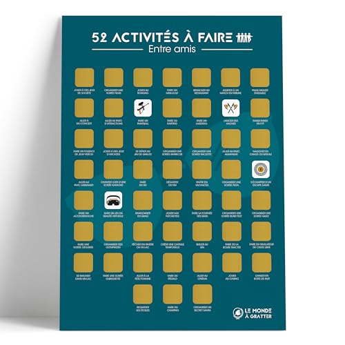 Poster à gratter amis - Format A3 - Encre à gratter dorée agréable et sans traces - 52 activités à faire entre amis - Idée cadeau anniversaire