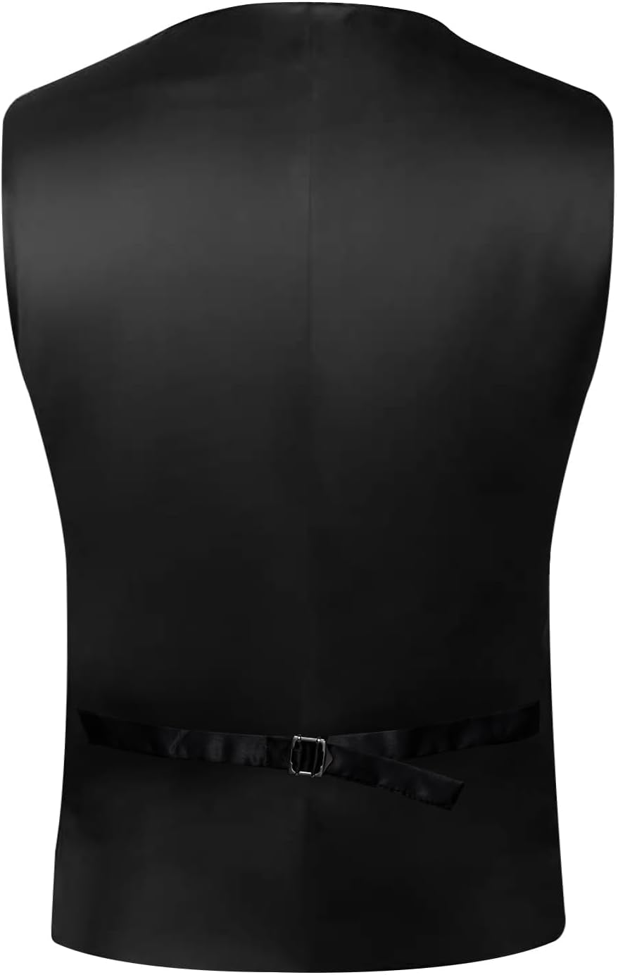 DiBanGu Formal Suit Vest Tie Set for Men Classic Solid Notch Lapel Dress Waistcoat Satin Vest Bowtie for Wedding Party