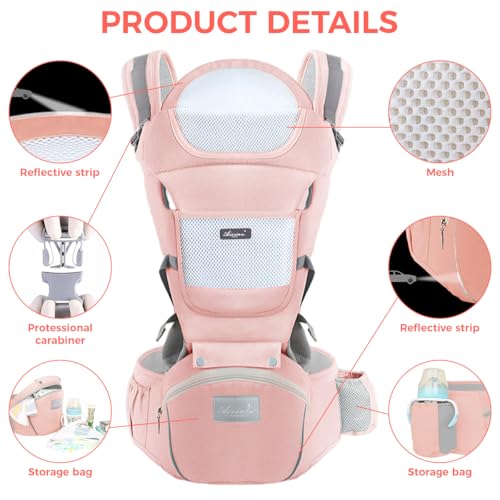 Image of SNOWIE SOFT 6 in 1 Baby Carrier Hip Seat Travel Kangaroo Hip Seat with Detachable Belt Multifunctional Seats with Storage Design Travel Adjustable Baby Carrier for 0-3 Years Old