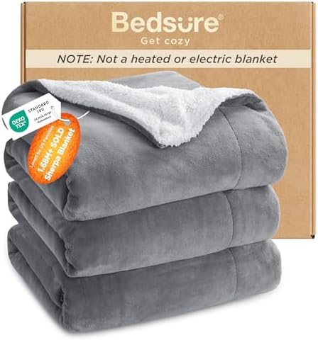 Bedsure GentleSoft Sherpa Fleece Queen Blankets for Bed, Non-Heat...