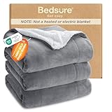 Bedsure GentleSoft Sherpa Fleece Queen Blankets for Bed, Non-Heated, Thick and Warm Throw for Women and Men, Soft Fuzzy Plush Queen Blanket for Winter, Grey, 90x90 Inches