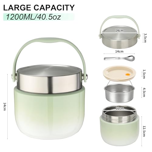 Miniatura 2 de Vinato Fiambreras Comida Trabajo Fiambrera Térmica 1.2l Termo Comida Caliente Acero Inoxidable, Antifugas, Sin Bpa Con Cuchara - Ideal Para Oficina, Exteriores Y Colegio