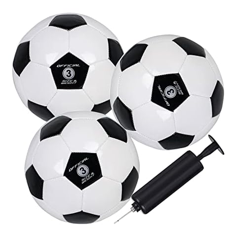 YANYODO Kids Soccer Ball Sizes 3 Practice Traditional Soccer Balls Classic for Youth Perfect for Outdoor Indoor Match or Game Black-White 3Pcs with 1 Plastics Pump Cover