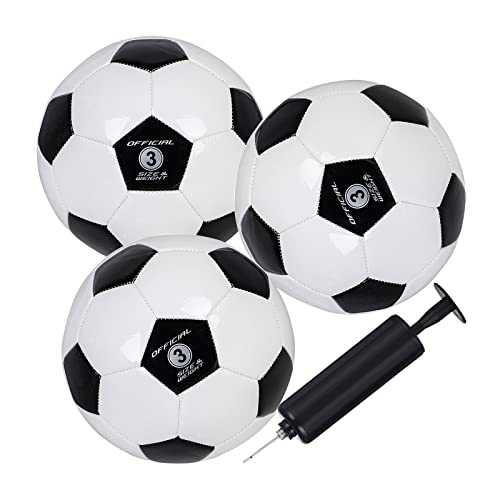 YANYODO Kids Soccer Ball Sizes 3 Practice Traditional Soccer Balls Classic for Youth Perfect for Outdoor Indoor Match or Game Black-White 3Pcs with 1 Plastics Pump