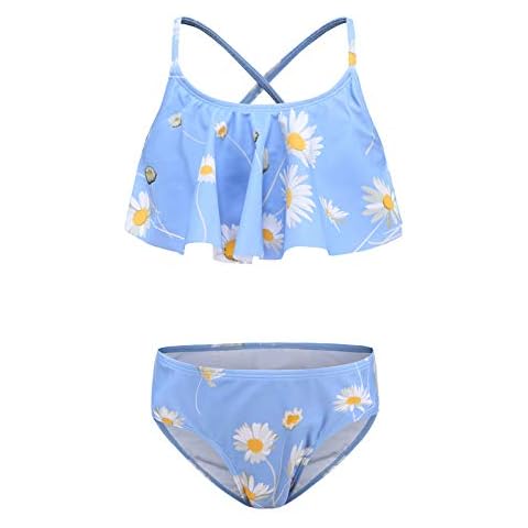 Girls Two Piece Bikini Swimsuits Striped Ruffle Swimwear Falbala Bathing Suit Set, Daisy / 2 Piece, 3-4 Years Cover