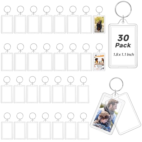 Photo Keychain 30 Pack Acrylic Picture Keychain Holder with Split Ring for Insert 1.8 x 1.1 Inch Photo Personalised Keychains Photo Frame Blank Clear Keychains for Graduation Xmas Gift DIY Craft