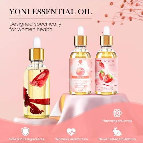 Image of Yoni Oil for Women 3 PCS Feminine Oil for pH Balance-Rose&Strawberry&Peach | Feminine Oil Vaginal Moisturizer - Reduces Odor, Restores pH Balance, Helps with Vaginal Itch 1 fl oz /pcs