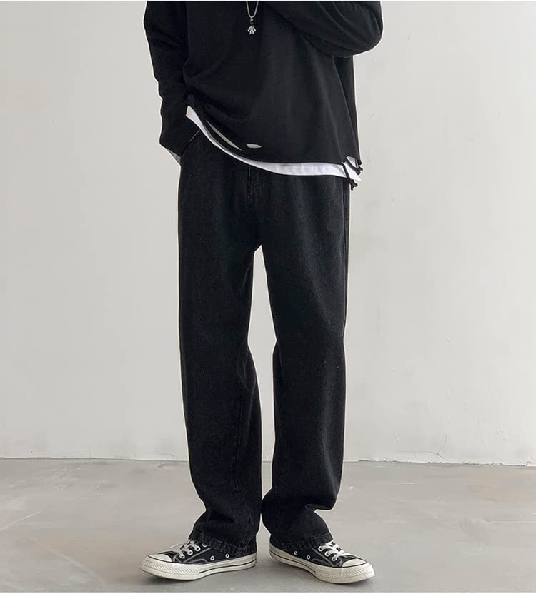 Men Regular Fits Jeans Personalized Grunge Loose Straight Leg Mopping Trousers Retro Style Pants with Pockets3