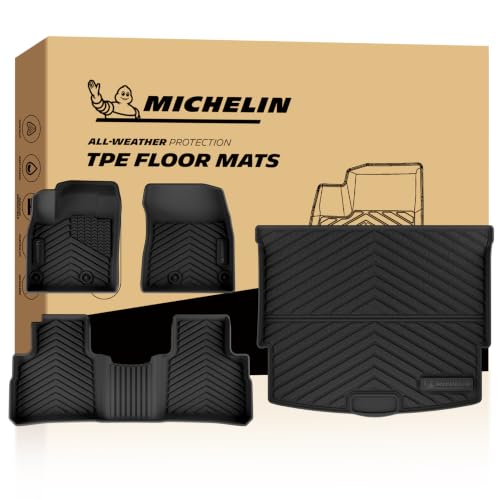 Image of Michelin Vehicle Mats for 2021-2025 2026 Nissan Rogue, Not for Sport | All Weather Floor Mats & Trunk Liner, Car Accessories, Custom Fit, Durable TPE, Non Slip Cargo Mats, 4 PCS, Premier