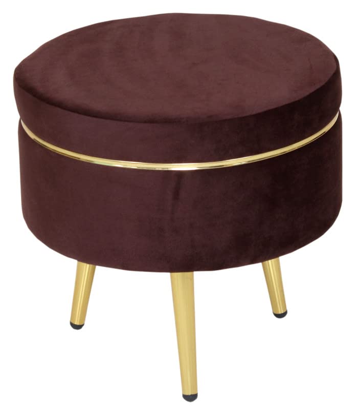 Image of Ottoman Stool for Living Room, Velvet Foot Rest Puffy for Sofa, Foot Stool for Sitting, Modern Puffy Chair for Bedroom, Metal Legs Ottoman for Home Decor, 17 /32 inch Height (Combo-Coffee)
