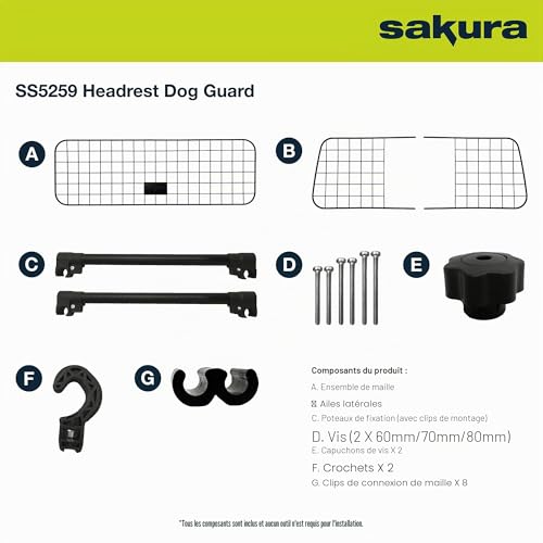 Sakura SS5259 Barrière de Sécurité d’Appuie-Tête de Voiture pour Chiens - Facile à Installer Sur la Plupart des Voitures Berlines, SUV, Voitures Familiales, Monospaces – Largeur Réglable Sans Outils – vue 6