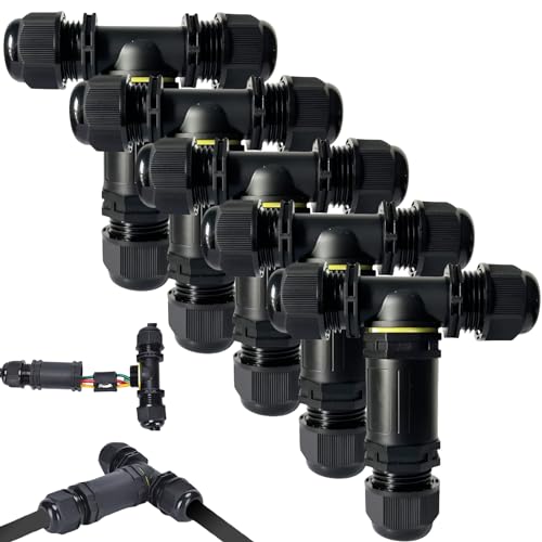 PRITOK 5 conectores de cable resistentes al agua: conector de cable IP68 en forma de T, manguito de 3 pines de 12 mm, caja de derivación