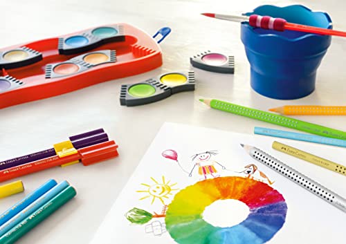 FABER-CASTELL 125030 - Farbkasten CONNECTOR mit 12 Farben, inklusive Deckweiß, Pinselfach und Namensfeld, rot, 1 Stück