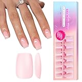 KQueenest Pretty Pink Gel Nail Tips Medium Short Square, Soft Gel Press on Nails Natural, Pre-colored Acrylic Fake Nails Short For Girls Women DIY Home Salon Nail Art 300 Pcs, No Glue