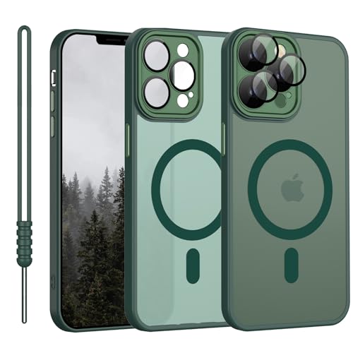 YUANDMI Cover Magnetica per iPhone 12 Pro Compatibile con MagSafe, Custodia Per iPhone 12 Pro Traslucida Opaca Case Ultra-Sottile Silicone Anti-Scivolo Resistente ai Graffi, Verde Scuro