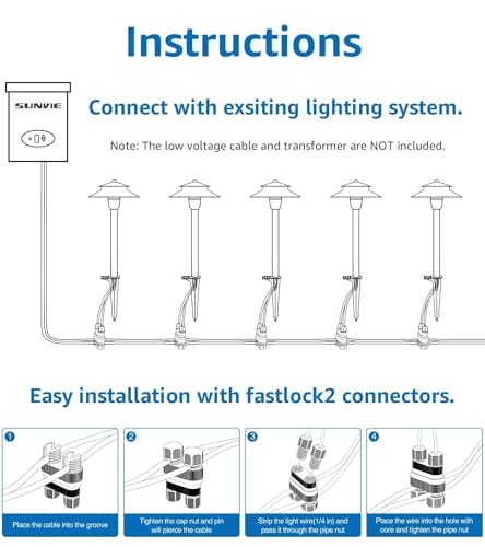 Image of SUNVIE 4-Pack Low Voltage Pathway Lights, 3W 3000K Black Aluminum IP65