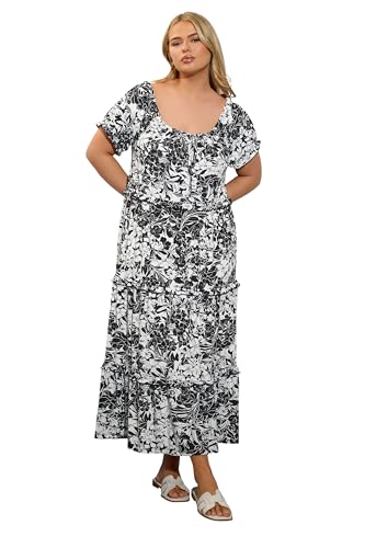 Yours Curve Black Floral Print Milkmaid Maxi Dress - Women's - Plus Size Curve