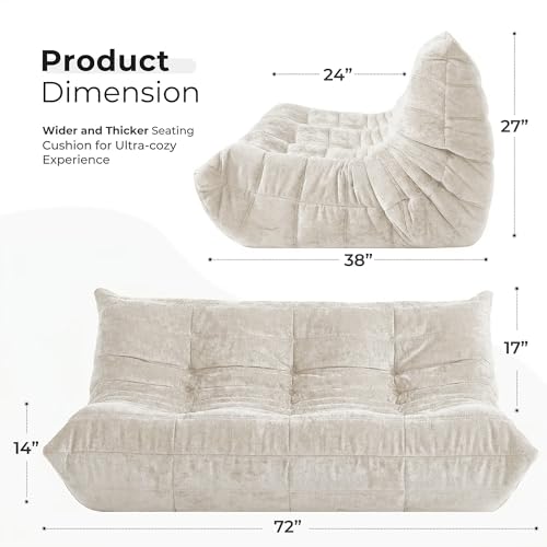 Image of HABUTWAY Giant Bean Bag Chairs Lazy Sofa for Adults,3 Seater,Beige