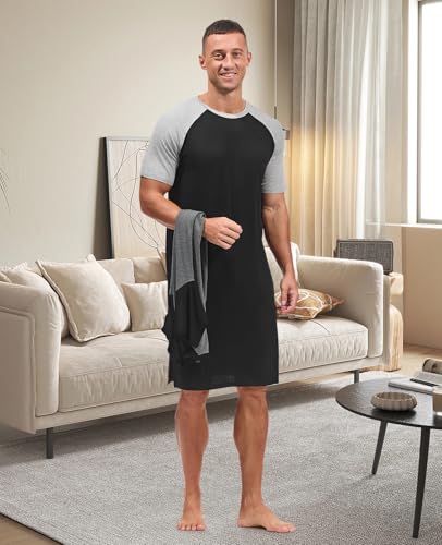 HEAVYWOOD Mens Nightshirt Pajamas Short Sleeve Nightgown Sleepwear Big&Tall Sleep Shirts4