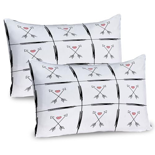Ambesonne Arrow Pillow Sham Set of 2, Hand Drawn Arrow Pattern with Little Hearts Native Romantic Illustration, Quality Microfiber Bedding Item for All Seasons, 26