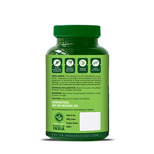 Image of Vruksha Vitals Glutathione 1500 mg with Vitamin C - 70 Tablets (Plant based Capsules Supplement) x Pack of 15