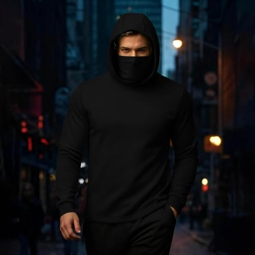 Balaclava para hombre IEPOFG con capucha y máscara facial, sudadera con capucha de doble capa, resistente al viento, chaqueta con cremallera para invierno y esquí miniatura 2