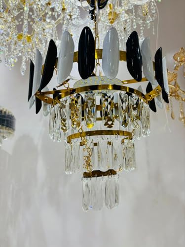 Image of Crystal Chandeliers Black Gold K9 Crystal 3 Tier Round Crystal Chandelier Ceiling Light Fixture for Living Room and Hallway (400 mm)