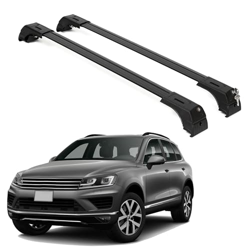 ERKUL Roof Rack Cross Bars for VW Volkswagen Touareg 2011-2018 | Aluminum Crossbars with Anti Theft Lock for Rooftop | Compatible with Raised Rails - Black